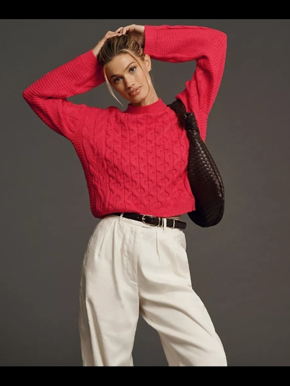Anthropologie 4SI3NNA Long-Sleeve Cropped Cable Sweater Size Medium